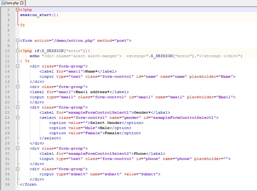 validate form php function
